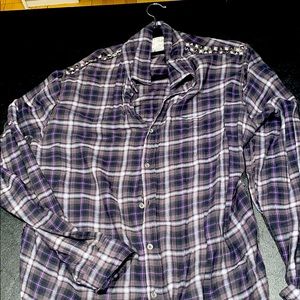 Purple and gray studded flannel